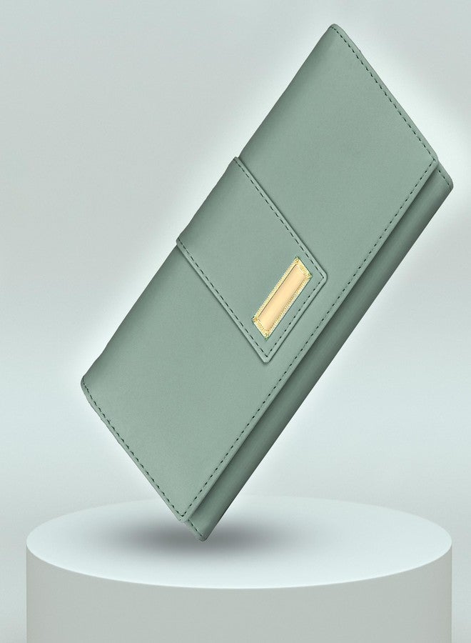 ALSU Women's Wallet Hand Purse Clutch Vegan Leather Light Green | Phone Pocket | 6 Card Pocket (shd-006blugrn) - Image 4